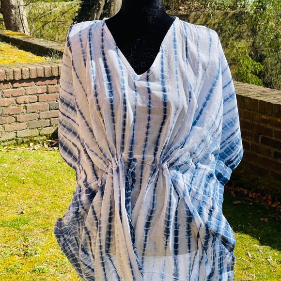 BRAND NEW Cotton Kaftan dress Hand Tie dyed kaftan Plus Size Beech Cover Up - Picture 6 of 6